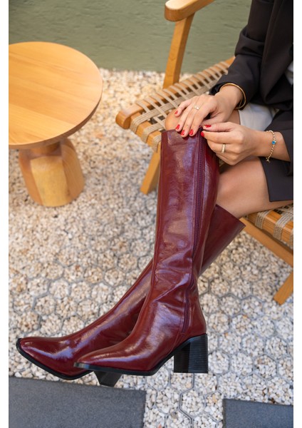 Volera Bordo Küt Burun Topuklu Çizme indirimleri