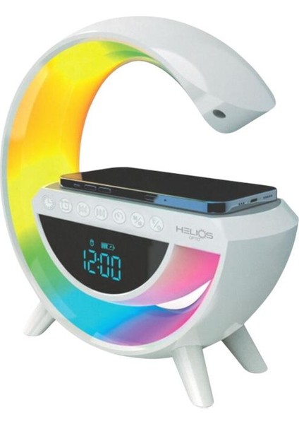 Hs 5214 Bluetooth Hoparlör - Fm Radyo - Kablosuz Telefon Şarj Ünitesi - Dijital Saat Rgb Masa Lambası