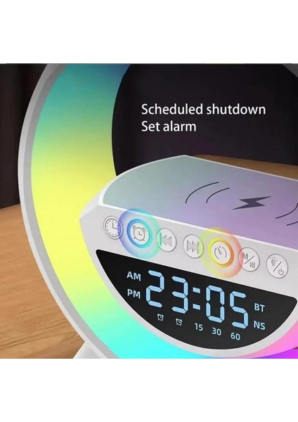 Hs 5214 Bluetooth Hoparlör - Fm Radyo - Kablosuz Telefon Şarj Ünitesi - Dijital Saat Rgb Masa Lambası