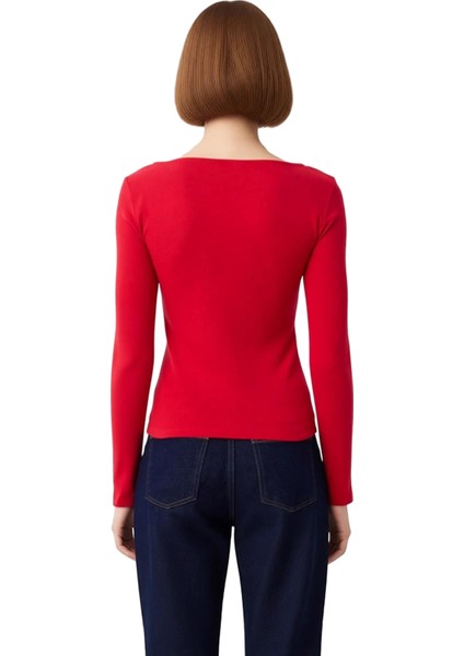 Kadın Düğmeli Bisiklet Yaka Vücuda Oturan Fitilli Esnek Örme Bluz Kaliteli Şık Rahat Modern modelleri