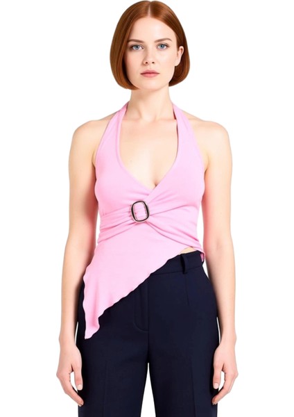 96% Viskoz 4% Elastan Kadın Örme Bluz Halter Yaka Fitted Yazlık Trend Tasarım fiyatları