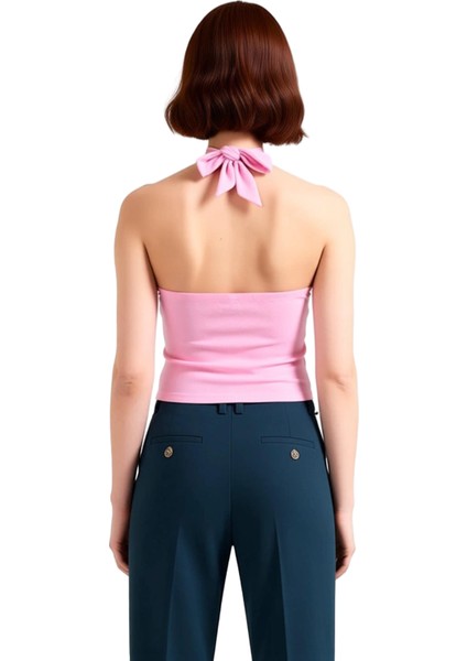 96% Viskoz 4% Elastan Kadın Örme Bluz Halter Yaka Fitted Yazlık Trend Tasarım modelleri