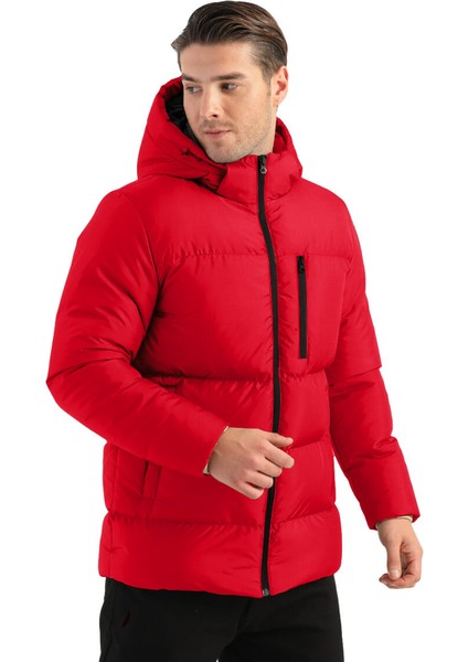 İçi Astarlı Su ve Rüzgar Geçirmez Cepli Kapüşonlu Erkek Mont