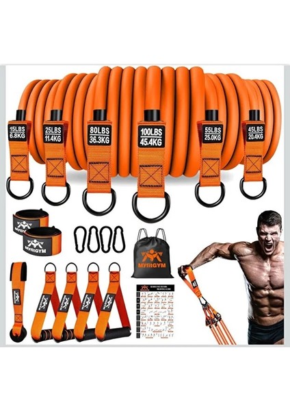 Çantalı Lateks 18 Parça Direnç Lastiği Seti Toplam 145 kg Ağırlık Lastiği Kapı Arkası Güç Bandı