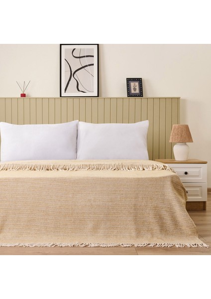 Soft Luma Pamuklu Çift Kişilik Battaniye - Bej / Krem - 200X220 cm