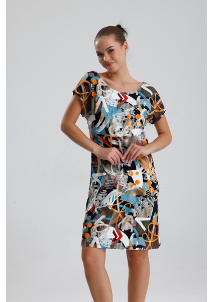 Likralı Viskon Mini Viskon Elbise | BLZ36387 Oranj Haki