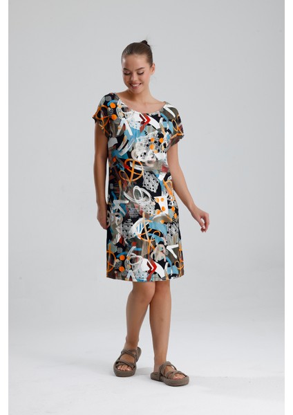 Likralı Viskon Mini Viskon Elbise | BLZ36387 Oranj Haki fiyatları