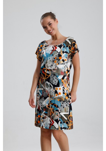 Likralı Viskon Mini Viskon Elbise | BLZ36387 Oranj Haki