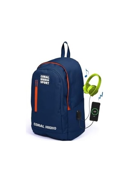 Sport Lacivert Üç Bölmeli USB Şarjlı Kulaklık Çıkışlı Sırt Çantası 23232 fiyatları