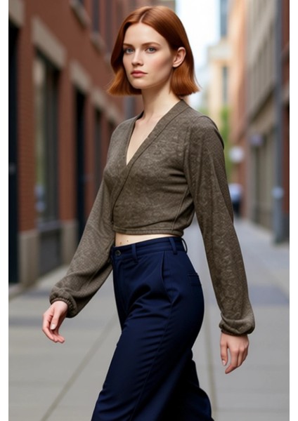 Stil Kadın Yumoş Bağlama Detaylı Kollu Bluz Regular Örme Slim Kalıp Ispanyol Kol modelleri