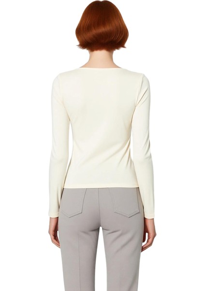 Kadın Moda Şık Üst Giyim Regular Kare Yaka Slim Kalıp Örme Pamuklu Fit Bluz modelleri