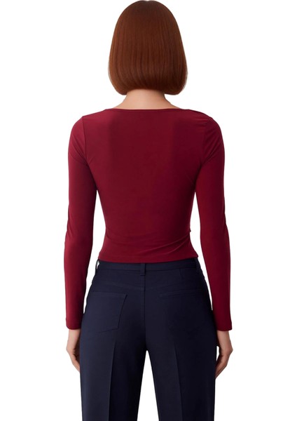 Kadın Uzun Kollu Vücuda Oturan Asimetrik Yaka Örme Üst Kaliteli Şık Rahat Modern Zarif Günlük modelleri