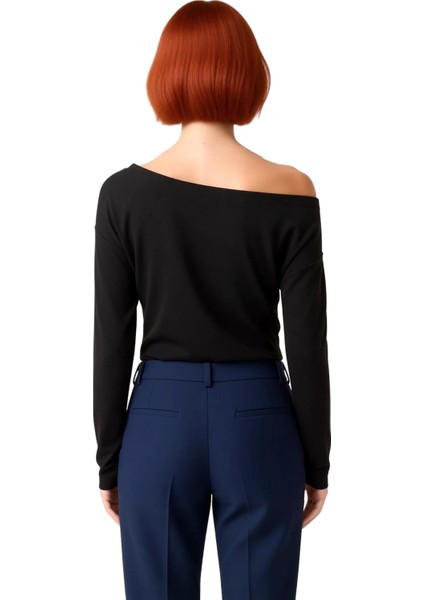 Kadınlar Için Asimetrik Yaka Detaylı Dökümlü Örme Bluz Kaliteli Şık Rahat Modern Zarif Günlük modelleri