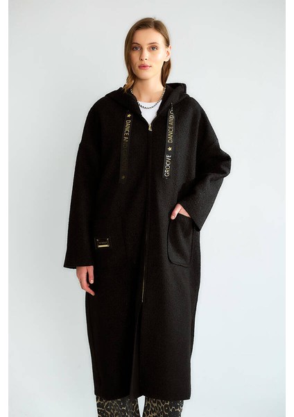 Robin Kadın Kapüşonlu Torba Cep Astarsız Hafif Buklet Kaşe Oversize Uzun Kaban modelleri