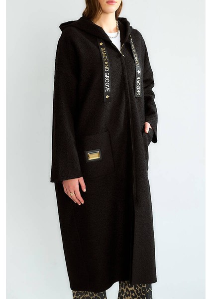 Robin Kadın Kapüşonlu Torba Cep Astarsız Hafif Buklet Kaşe Oversize Uzun Kaban fırsatları