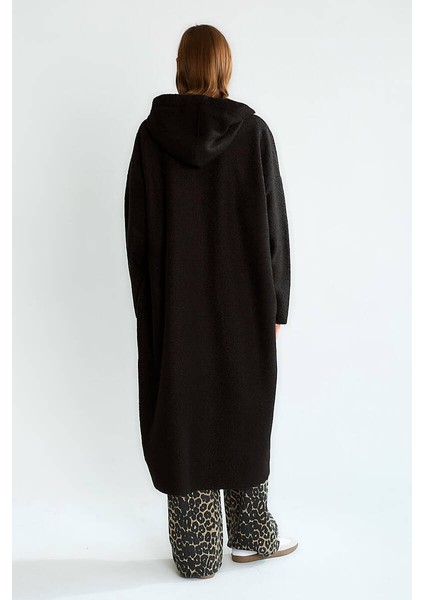 Robin Kadın Kapüşonlu Torba Cep Astarsız Hafif Buklet Kaşe Oversize Uzun Kaban indirimleri