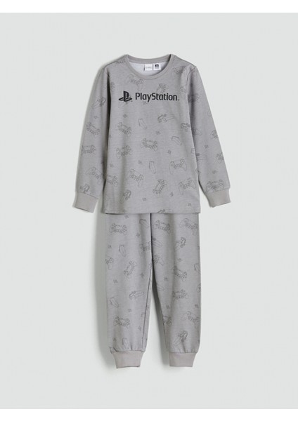 Lcw Kids Gri Bisiklet Yaka Playstation Baskılı Erkek Çocuk Pijama Takımı