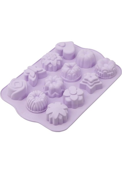 12&apos;li Kek Kalıbı - Lila, Yapışmaz ve Esnek Silikon, Çıkarma