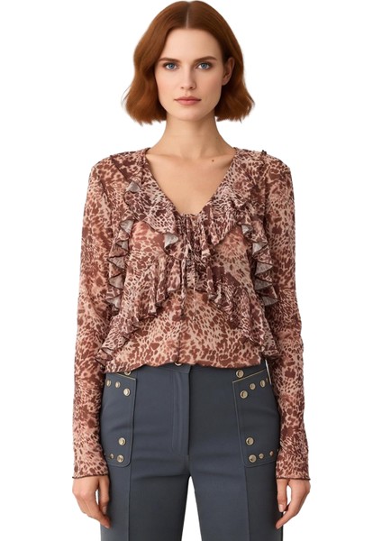 Kadın Tül Esnek Örme Bluz V Yaka Ispanyol Kol Detaylı Kaliteli Şık Rahat Modern Zarif Günlük fiyatları