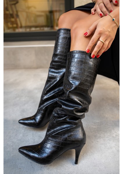 Wenda Siyah Kroko Desenli Çizme fiyatları