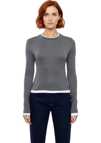 Kadın Casual Bluz Viskon Ribana Fitted Kesim Dik Yaka Uzun Kollu Esnek Kumaş Günlük Kullanım