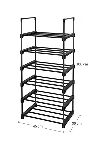 6 Katlı Ayakkabı Rafı, Metal Ayakkabı Rafı, 12-15 Çift Ayakkabı Için Ayakkabı Düzenleyici, Istiflenebilir, Koridor, Oturma Odası, Yatak Odası Için, 30 x 45 x 106 Cm, Siyah LSA23BK fiyatları