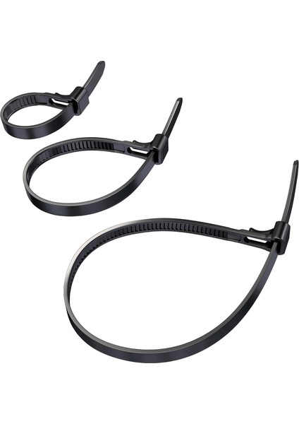 – Tekrar Kapatılabilir 3&apos;lü Kablo Bağı Paketi (100, 150, 200MM x 7,4 Mm) ( /yeniden Kullanılabilir Çok Kullanımlık Kablo, 3X40 Parça, Esnek, Siyah)
