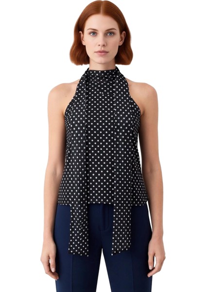 Kadın Desenli Yaka Detaylı Esnek Örme Bluz Kaliteli Şık Rahat Modern Zarif Günlük