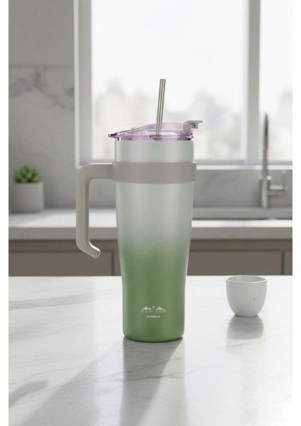 Horizon - Pipetli Termos Bardak Yeşil 1000ML