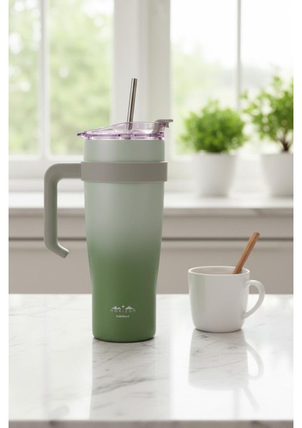 Horizon - Pipetli Termos Bardak Yeşil 1000ML fırsatları