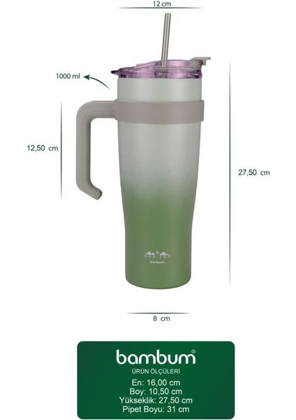 Horizon - Pipetli Termos Bardak Yeşil 1000ML indirimleri