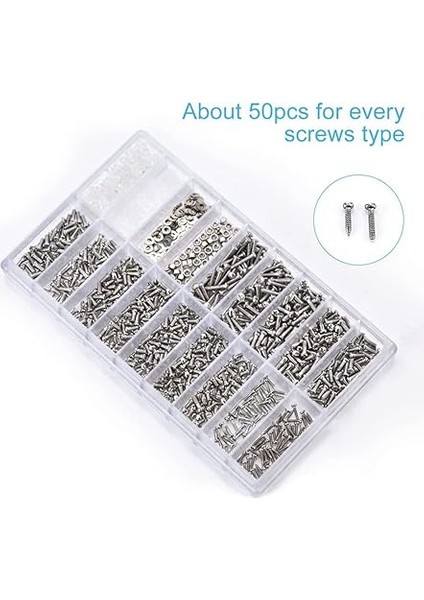 1000 Adet Minik Gözlük Vidası, Paslanmaz Çelik Gözlük Güneş Gözlüğü Vidaları Onarım Seti Minik Vidalar Somun Pul Çeşitleri Gözlük Saatleri Için fiyatları