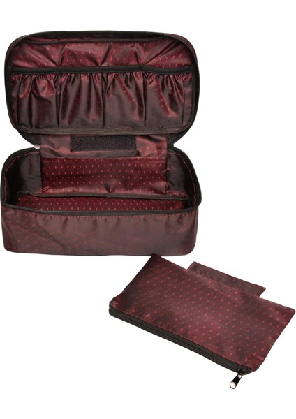 Minufco Kadın Makyaj Fırçası Sütyen Saklama ve Iç Çamaşırı Düzenleyici Bordo Makyaj Çantası fiyatları