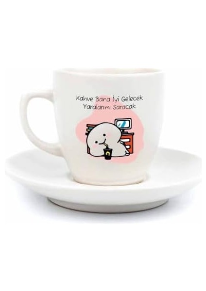 Tasarım Kahve Bana Iyi Gelecek Yaralarımı Saracak Krem Türk Kahvesi Fincanı - Hediye Seramik Türk Kahvesi Fincanı fiyatları