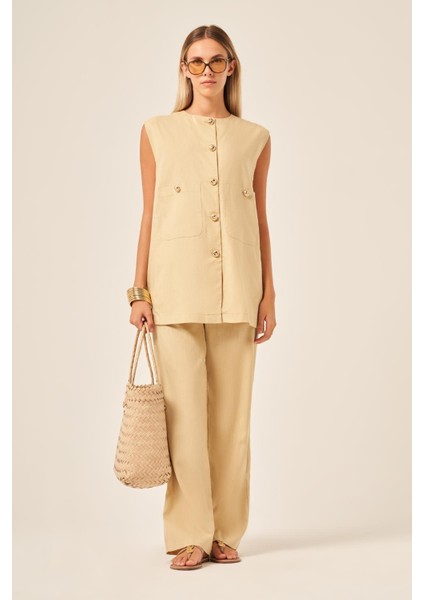 Ftz Kadın Keten Ikili Takım Bej 31195