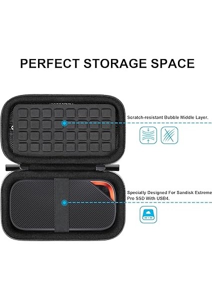 Sabit Disk Taşıma Çantası Için Sandisk Extreme Pro With Usb4 Portable SSD 2tb 4tb Usb-C External Solid State Drive Eva Şok Geçirmez Koruyucu Depolama Seyahat Çantası, Siyah fiyatları