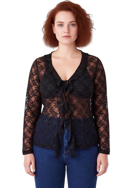 Kadınlar Için Uzun Kollu V Yaka Dantel Detaylı Örme Bluz Kaliteli Şık Rahat Modern Zarif Günlük fiyatları