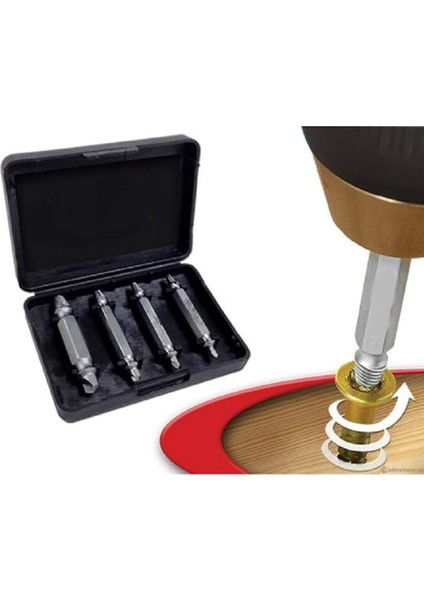 Hasar Görmüş Vida Çıkarıcı Hasarlı Yalama Olmuş Vida Matkap Ucu Sökücü Pratik Sökme Takımı Kutulu