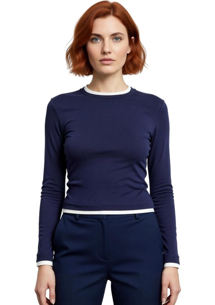 Kadın Casual Bluz Viskon Ribana Fitted Kesim Dik Yaka Uzun Kollu Esnek Kumaş Günlük Kullanım