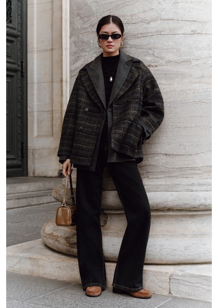 Ekose Desenli Kaşe Yünlü Kaban Antrasit fiyatları