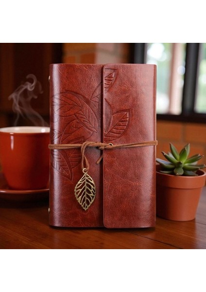 Deri Hatıra Defteri Kahverengi – Yaprak Desenli