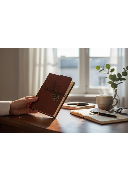 Deri Hatıra Defteri Kahverengi – Yaprak Desenli fiyatları
