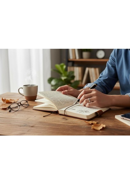 Deri Hatıra Defteri Kahverengi – Yaprak Desenli fırsatları