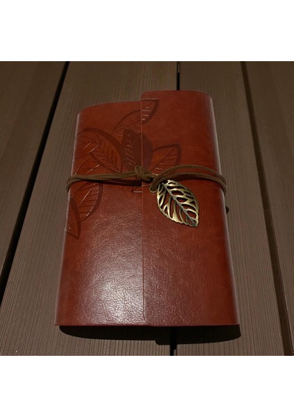 Deri Hatıra Defteri Kahverengi – Yaprak Desenli