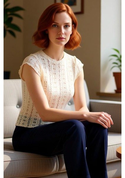 Kadın Bisiklet Yaka Kısa Kol Örme Dantel Detaylı Vücuda Oturan Üst Kaliteli Şık Rahat Modern