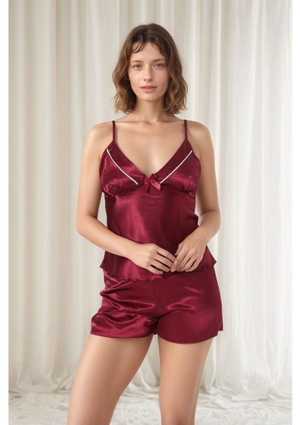 Kadın Bordo Saten Gelin 6'lı Çeyiz Seti Sabahlık & Gecelik & Pijama Şortlu Takım W8U6O3K0KKA modelleri