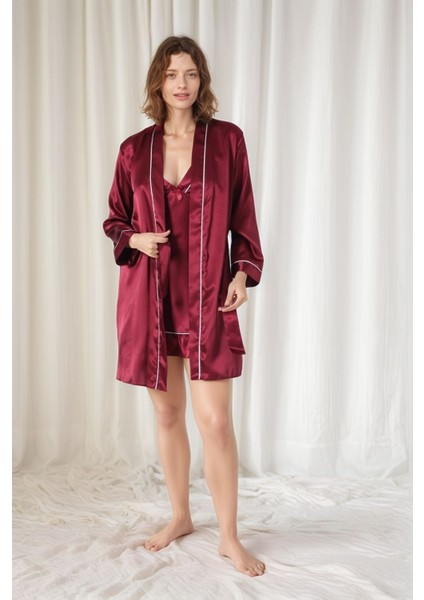Kadın Bordo Saten Gelin 6'lı Çeyiz Seti Sabahlık & Gecelik & Pijama Şortlu Takım W8U6O3K0KKA indirimleri