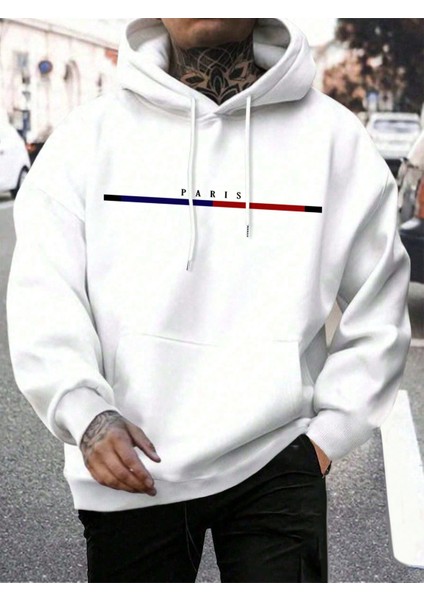 Erkek Paris Baskılı Oversize Sweatshırt 3iplik