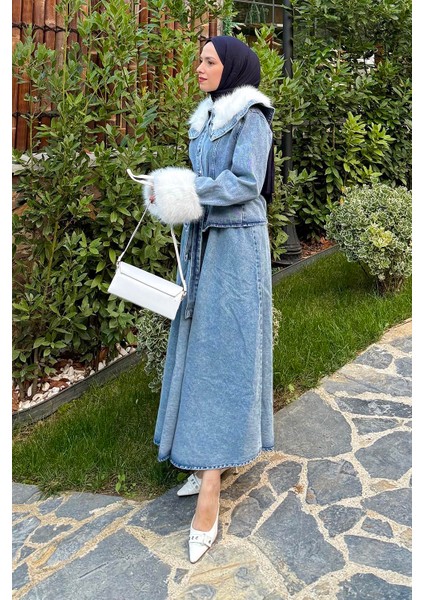 Kürk Detaylı Denim Takım Kot Mavi fiyatları