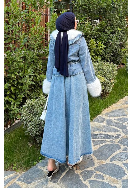 Kürk Detaylı Denim Takım Kot Mavi fırsatları
